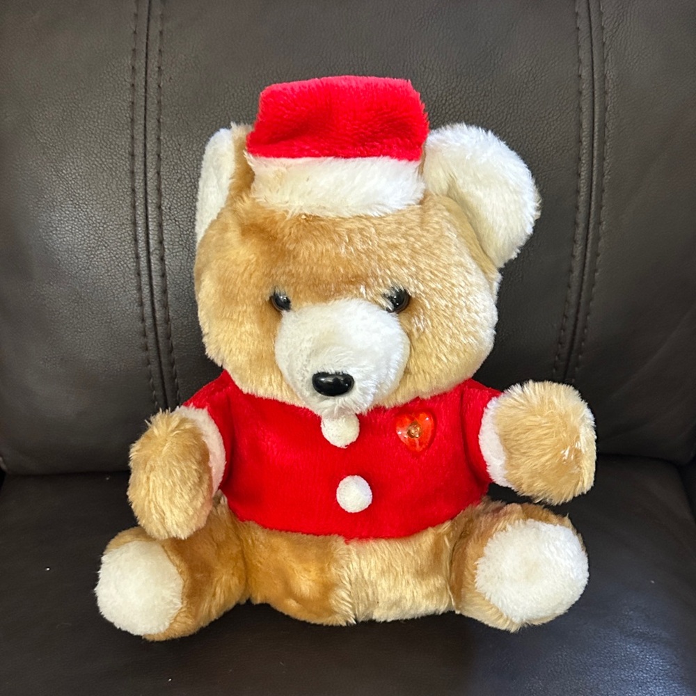 Vintage plush Holiday Bear in Red Outfit